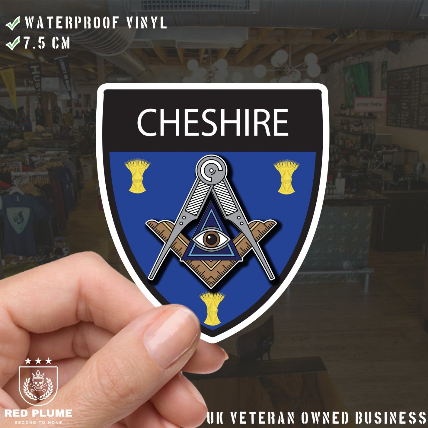 Cheshire Masonic Shield Sticker redplume