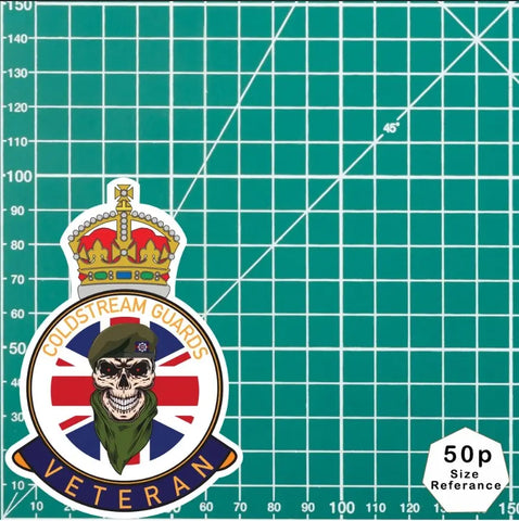 Coldstream Guards Veteran UV Laminated Skull & Beret Decal - Red Plume