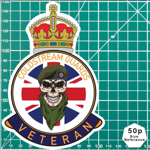 Coldstream Guards Veteran UV Laminated Skull & Beret Decal - Red Plume