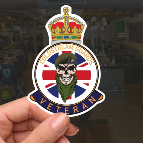 Coldstream Guards Veteran UV Laminated Skull & Beret Decal - Red Plume