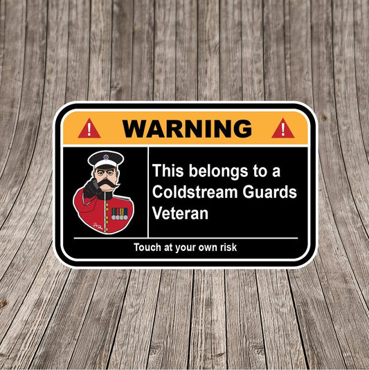 Coldstream Guards Veteran Warning Funny Vinyl Sticker (100mm wide) - Red Plume