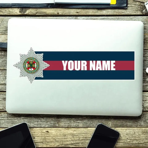 Custom Irish Guards Waterproof Vinyl Name Stickers - Personalised - Red Plume