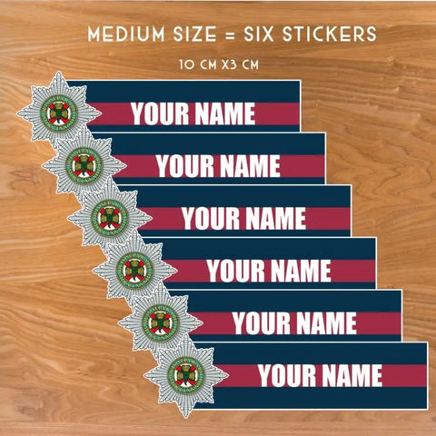Custom Irish Guards Waterproof Vinyl Name Stickers - Personalised - Red Plume
