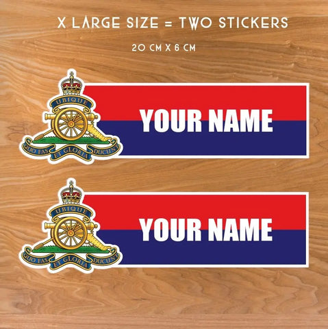 Custom Royal Artillery Waterproof Vinyl Name Stickers - Personalised - Red Plume