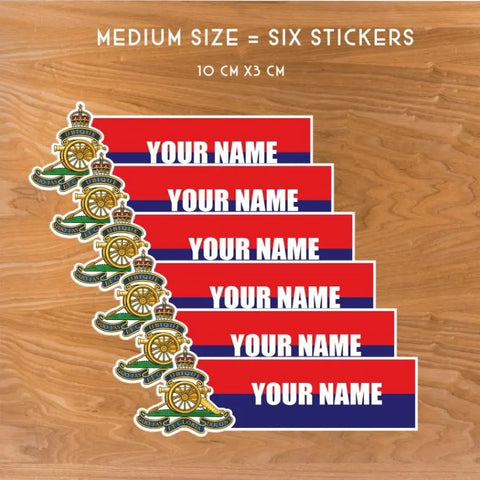 Custom Royal Artillery Waterproof Vinyl Name Stickers - Personalised - Red Plume
