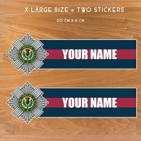 Custom Scots Guards Waterproof Vinyl Name Stickers - Personalised - Red Plume
