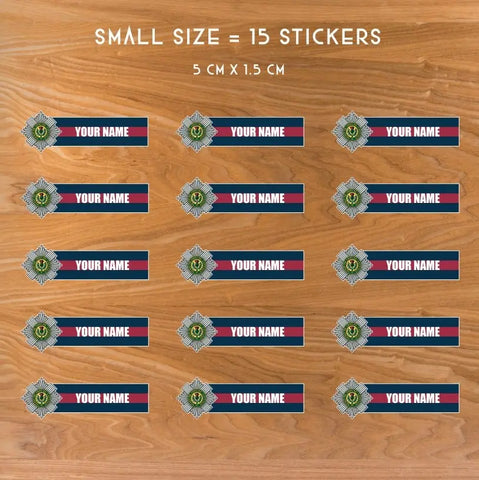 Custom Scots Guards Waterproof Vinyl Name Stickers - Personalised - Red Plume