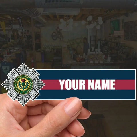 Custom Scots Guards Waterproof Vinyl Name Stickers - Personalised - Red Plume