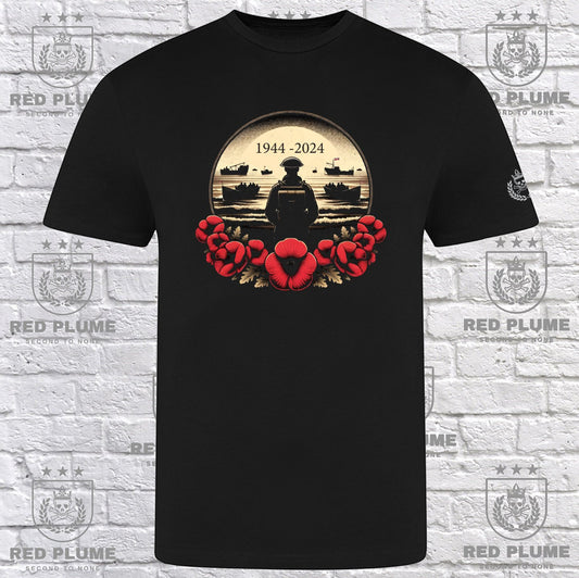 D Day 80 Years Memorial T shirt - Red Plume