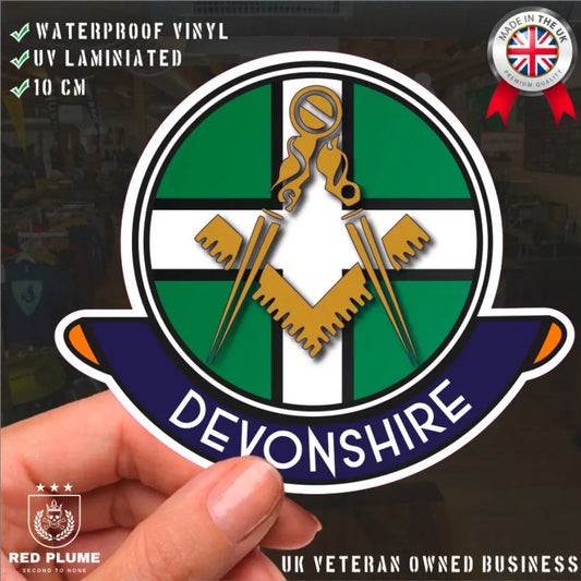 Devonshire Masonic Car Sticker | UV Laminated - Red Plume