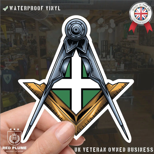 Devonshire Masonic Sticker Square & Compass Union Vinyl Decal - Red Plume