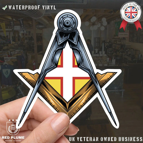 Dorset Masonic Sticker Square & Compass Union Vinyl Decal - Red Plume