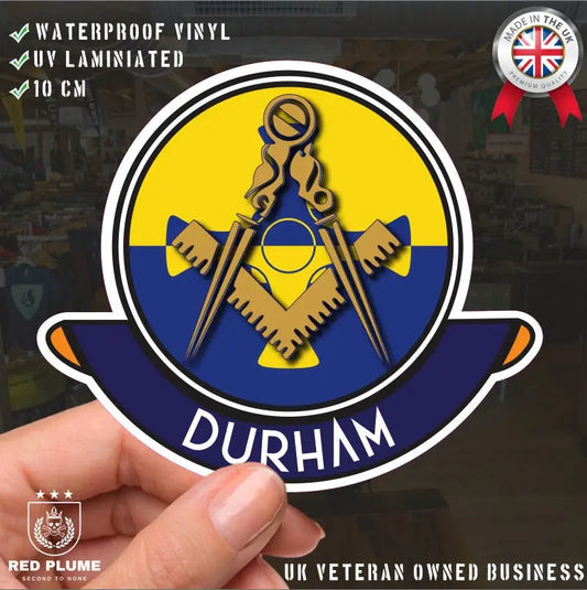 Durham Masonic Car Sticker | UV Laminated - Red Plume