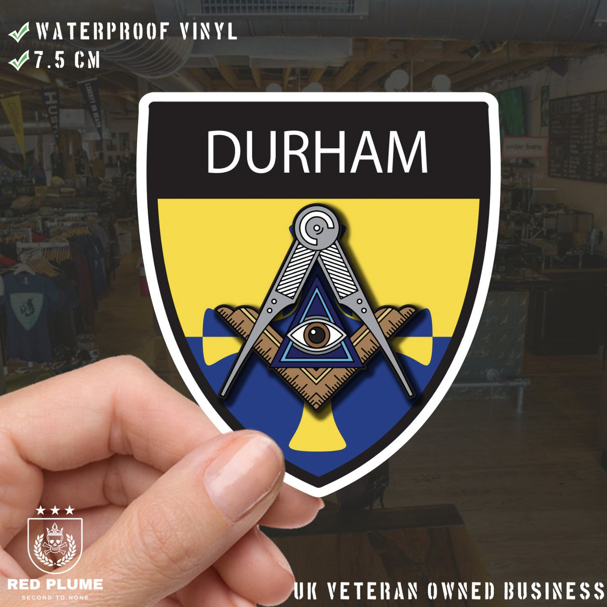 Durham Masonic Shield Sticker redplume