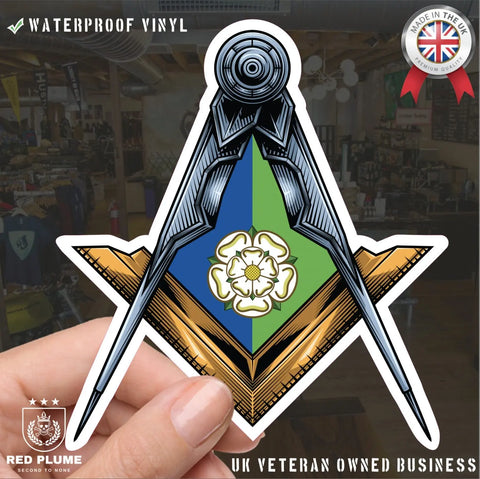 East Riding of Yorkshire Masonic Stickers Square & Compass Union Vinyl Decals - Red Plume
