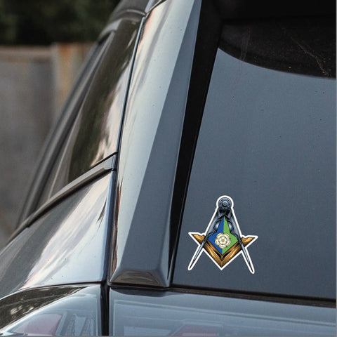 East Riding of Yorkshire Masonic Stickers Square & Compass Union Vinyl Decals - Red Plume