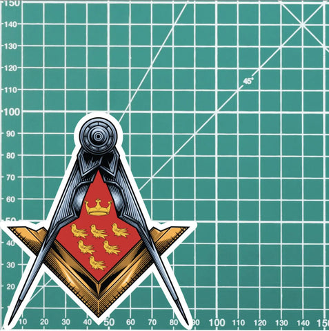 East Sussex Masonic Stickers Square & Compass Union Vinyl Decal - Red Plume