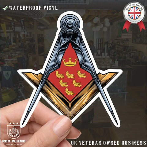 East Sussex Masonic Stickers Square & Compass Union Vinyl Decal - Red Plume
