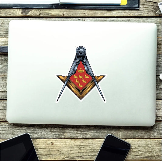 East Sussex Masonic Stickers Square & Compass Union Vinyl Decal - Red Plume
