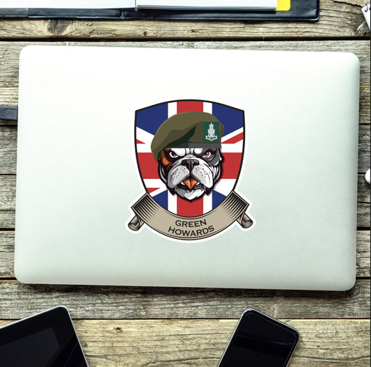 Green Howards British Bulldog and Union Jack Shield Vinyl Sticker - 10cm redplume