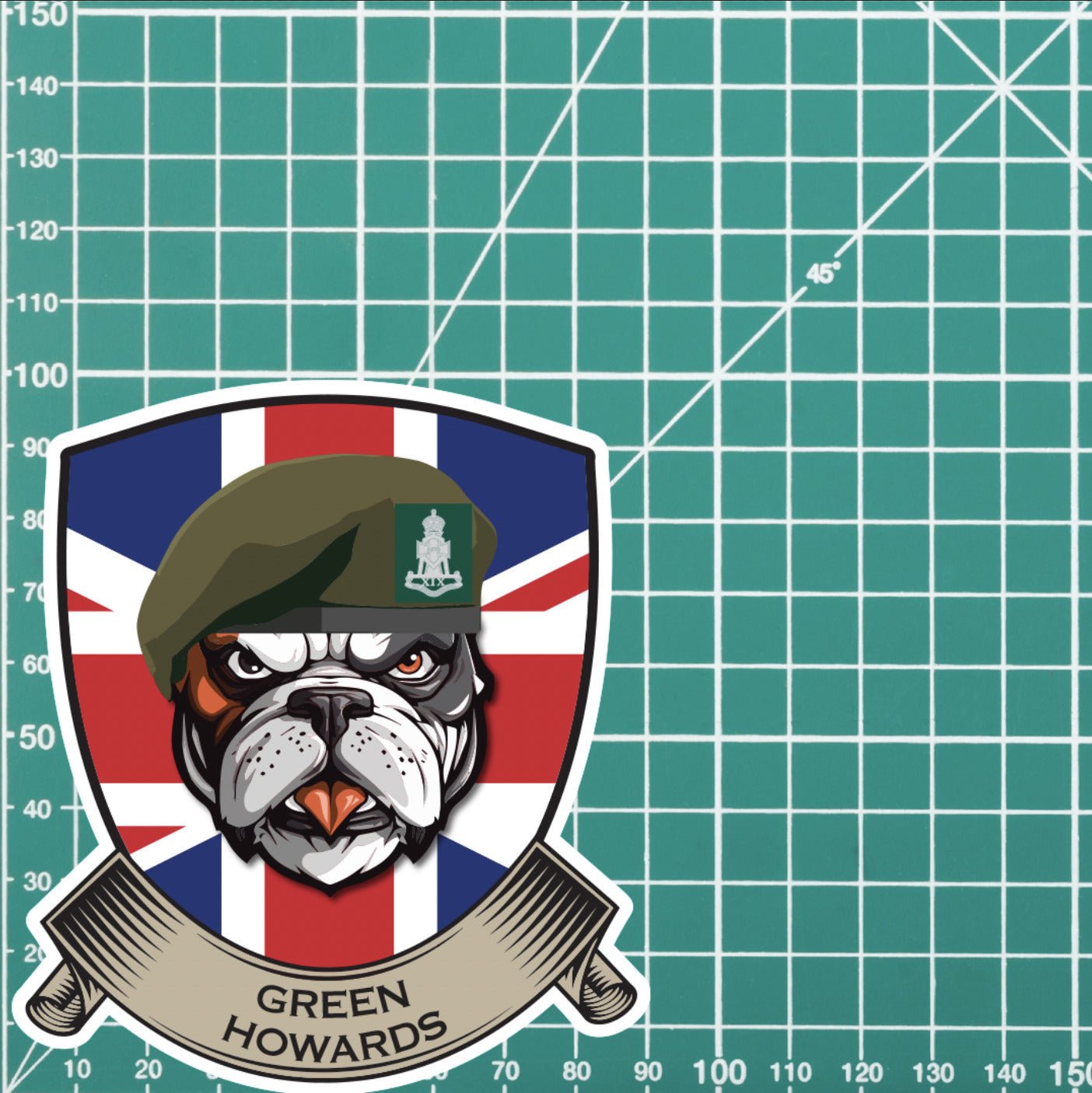 Green Howards British Bulldog and Union Jack Shield Vinyl Sticker - 10cm redplume