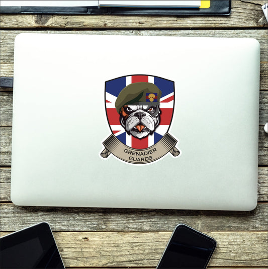 Grenadier Guards British Bulldog and Union Jack Shield Vinyl Sticker - 10cm redplume