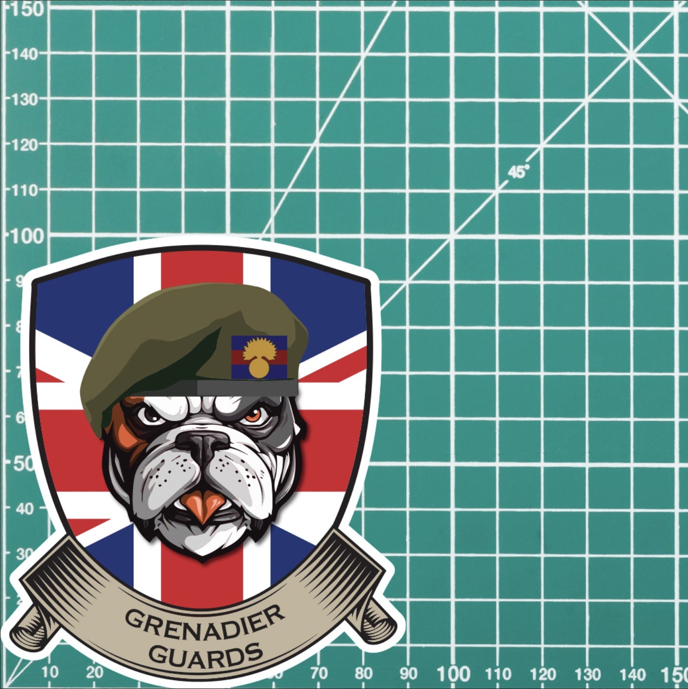 Grenadier Guards British Bulldog and Union Jack Shield Vinyl Sticker - 10cm redplume