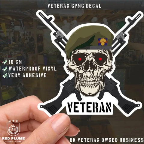 Grenadier Guards Crossed GPMG High-Quality Vinyl Sticker - 100mm - Red Plume