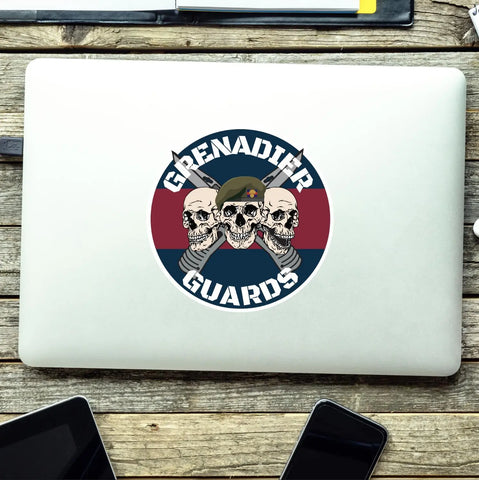 Grenadier Guards Waterproof Vinyl Stickers Three Skull Design - Red Plume