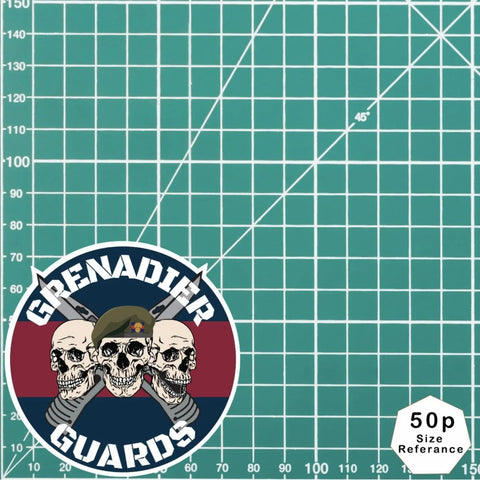 Grenadier Guards Waterproof Vinyl Stickers Three Skull Design - Red Plume