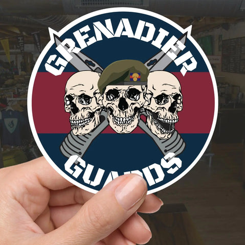 Grenadier Guards Waterproof Vinyl Stickers Three Skull Design - Red Plume