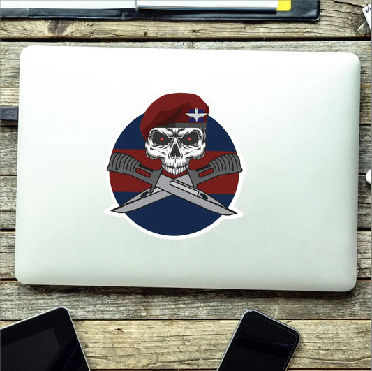 Guards Parachute Platoon Car Decal - Stylish Skull and Crossed Bayonets Design redplume