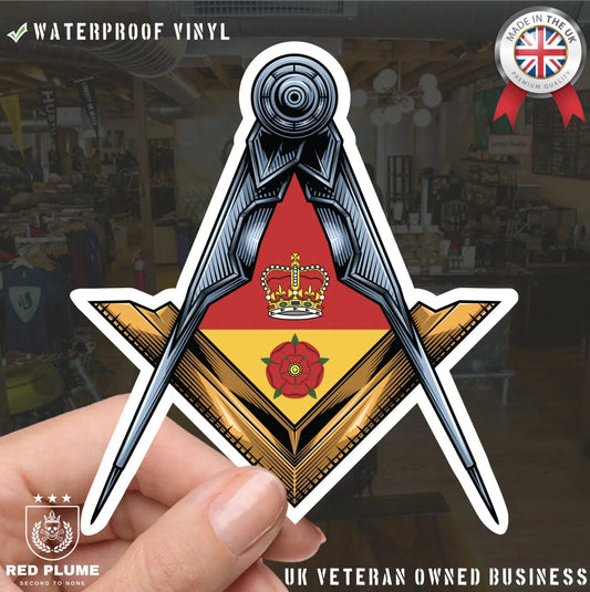 Hampshire Masonic Sticker Square & Compass Union Vinyl Decal - Red Plume