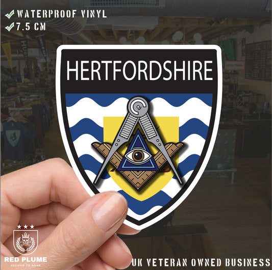 Hertfordshire Masonic Shield Sticker redplume