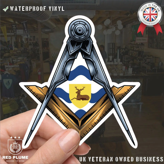 Hertfordshire Masonic Sticker Square & Compass Union Vinyl Decal - Red Plume