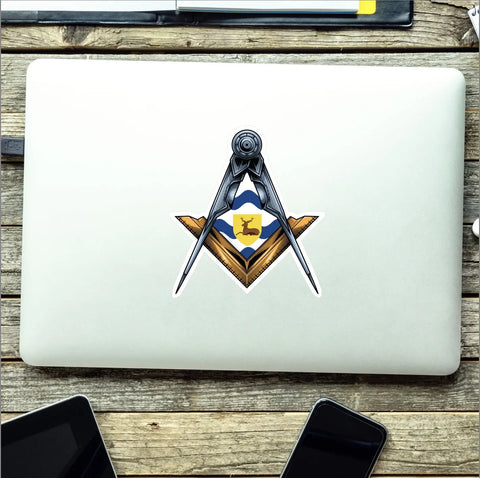 Hertfordshire Masonic Sticker Square & Compass Union Vinyl Decal - Red Plume
