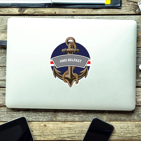 HMS Belfast Royal Navy Waterproof Vinyl Sticker - Red Plume