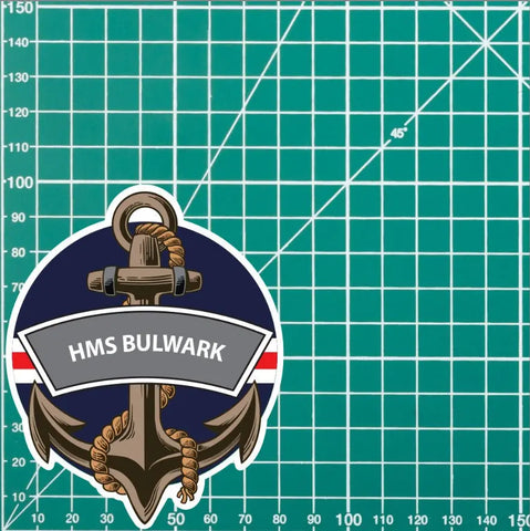 HMS Bulwark Royal Navy Waterproof Vinyl Sticker - Red Plume