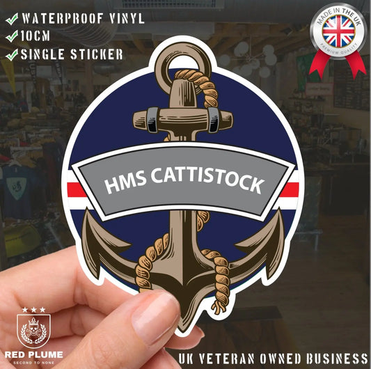 HMS Cattistock Royal Navy Waterproof Vinyl Sticker redplume
