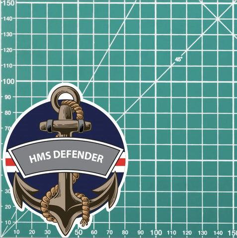 HMS Defender Royal Navy Waterproof Vinyl Sticker - Red Plume