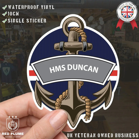 HMS Duncan Royal Navy Waterproof Vinyl Sticker - Red Plume
