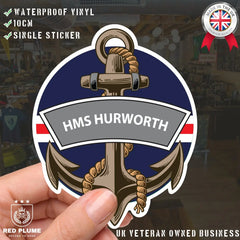 HMS Hurworth Royal Navy Waterproof Vinyl Sticker redplume