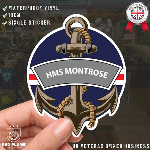 HMS Montrose Royal Navy Waterproof Vinyl Sticker - Red Plume
