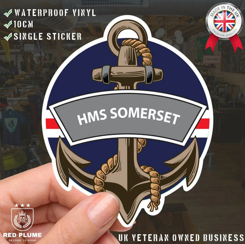 HMS Somerset Royal Navy Waterproof Vinyl Sticker - Red Plume
