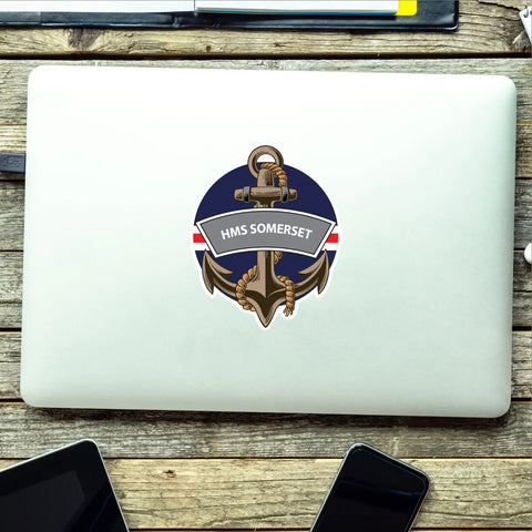 HMS Somerset Royal Navy Waterproof Vinyl Sticker - Red Plume