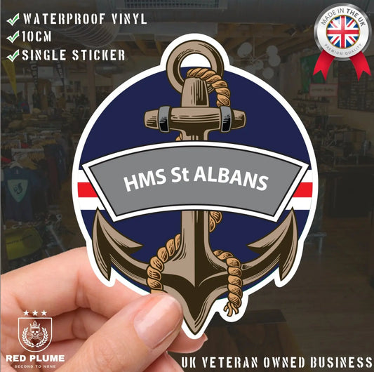 HMS St Albans Royal Navy Waterproof Vinyl Sticker redplume