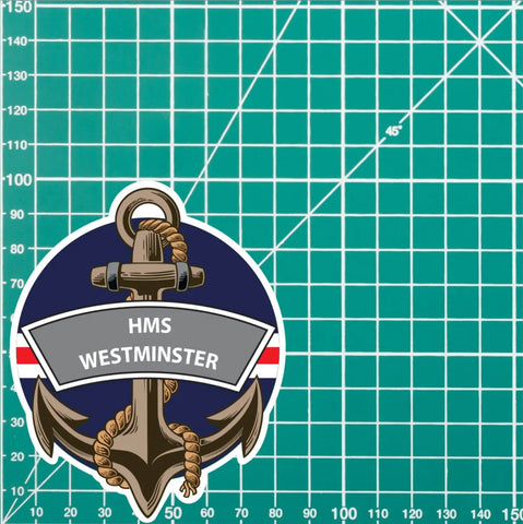 HMS Westminster Royal Navy Waterproof Vinyl Sticker - Red Plume