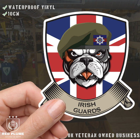 Irish Guards British Bulldog and Union Jack Shield Vinyl Sticker - 10cm redplume