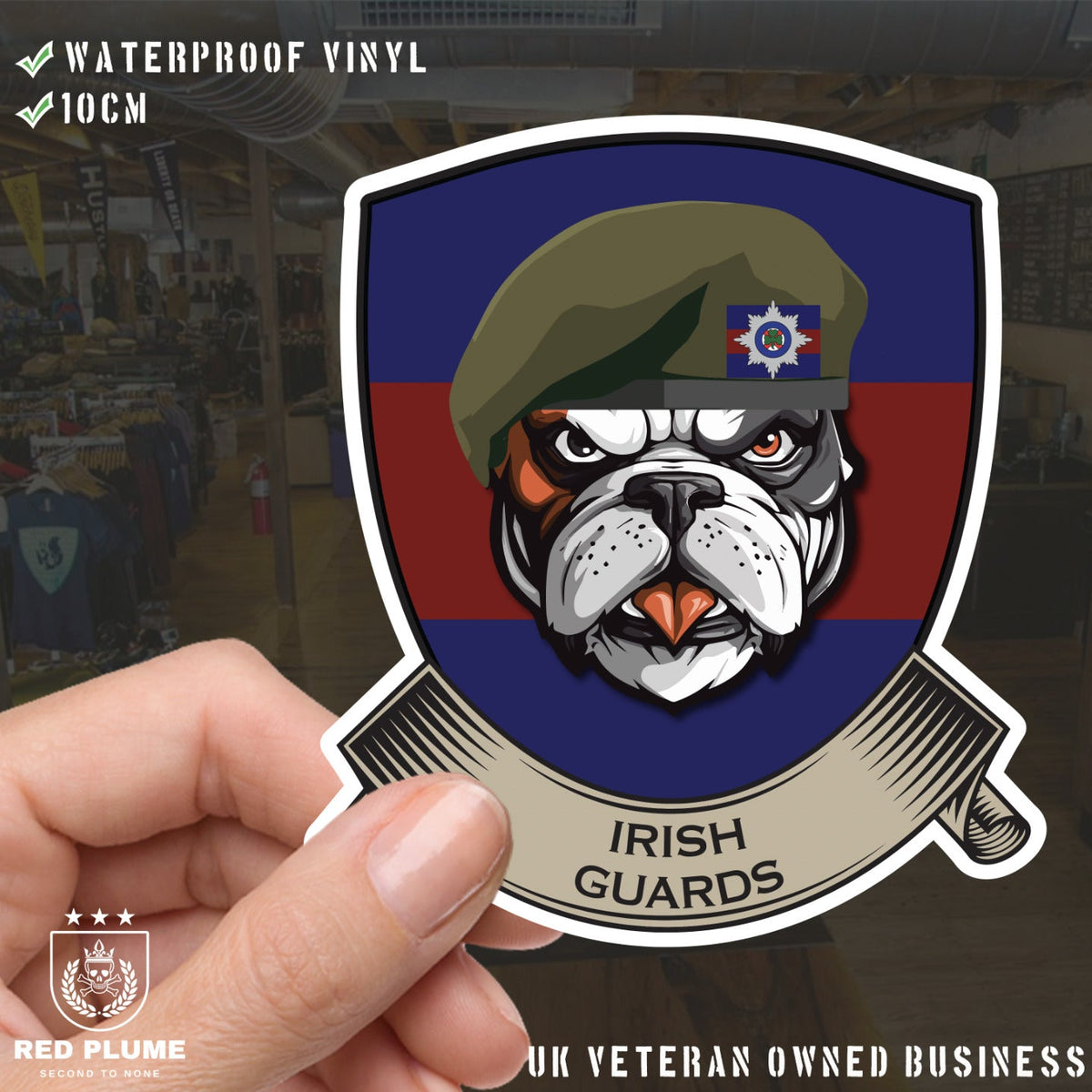 Irish Guards TRF British Bulldog Vinyl Sticker - 10cm redplume
