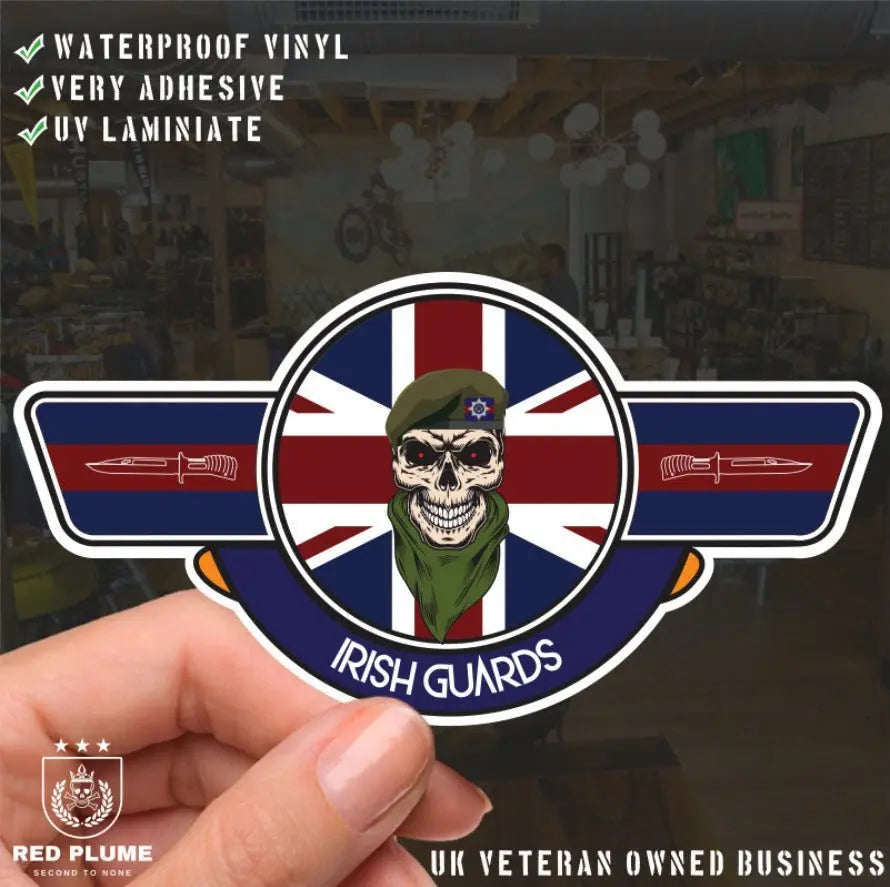 Irish Guards UV Laminated Vinyl Sticker - Wings - Red Plume
